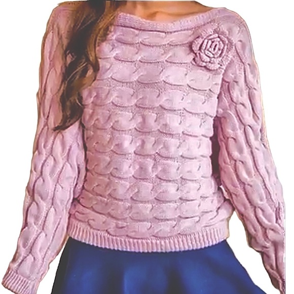 Military Hippie Forever Rose Sweater Cable Knit Boat Neck Size L/XL (10/12) New! - Picture 1 of 16
